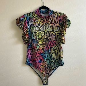 Rainbow neon puff sleeve bodysuit